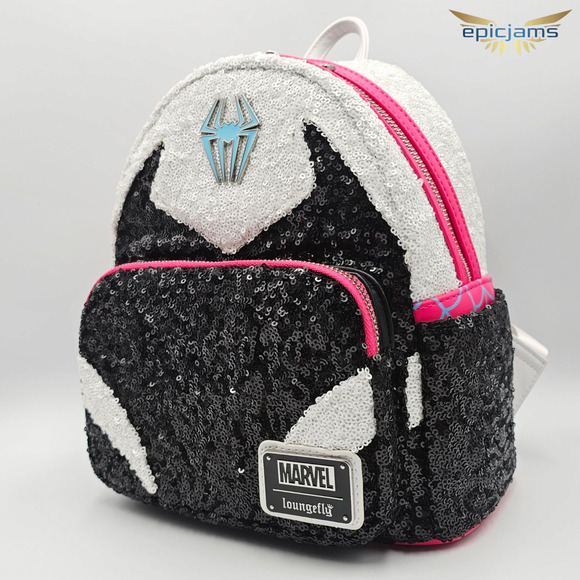 Loungefly Marvel Spider-Man Spider-Gwen Sequin White Mini Backpack Bag New - Picture 4 of 10